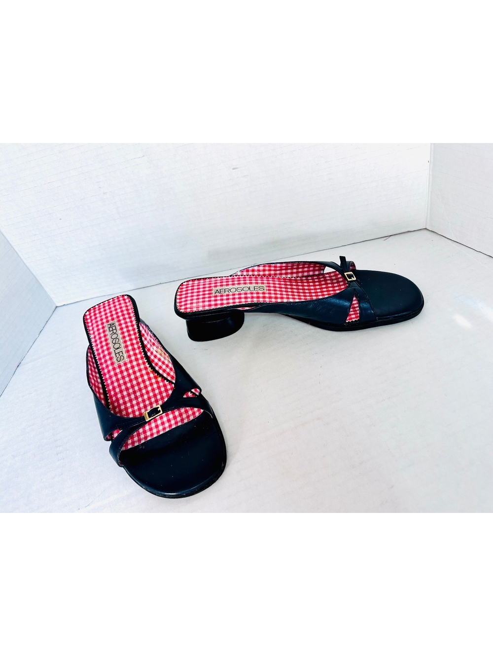 Vintage Aerosoles Navy Blue Leather Slide Sandals Size 7.5